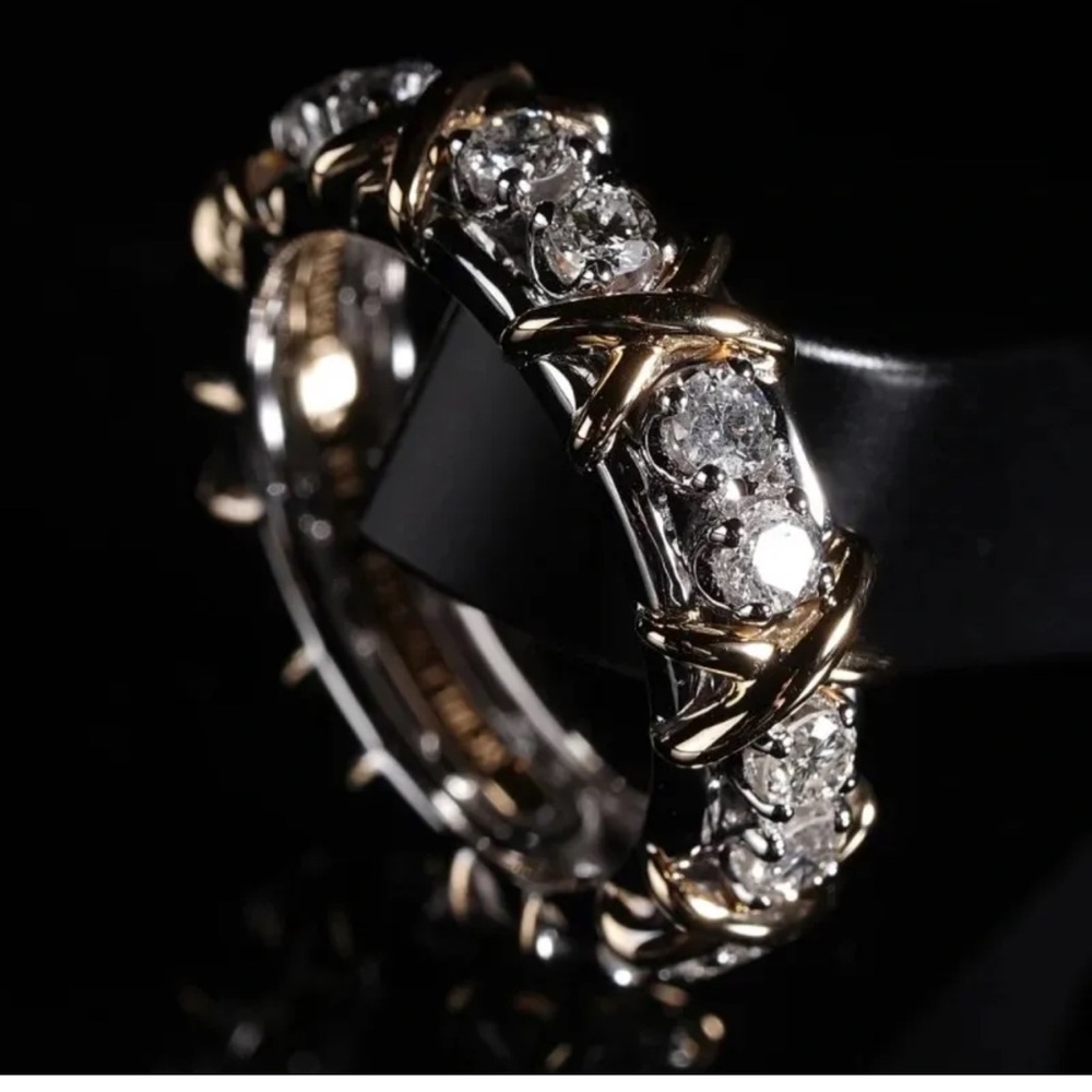 NWT Luxury 16-stone Ring white sapphire gold and platinum - Picture 3 of 10